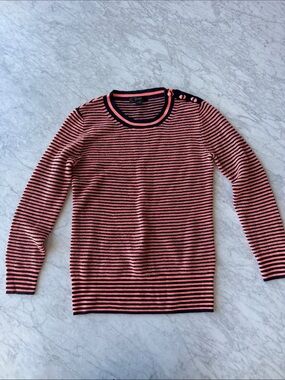 J crew Striped Coral and navy Long Sleeve Sweater